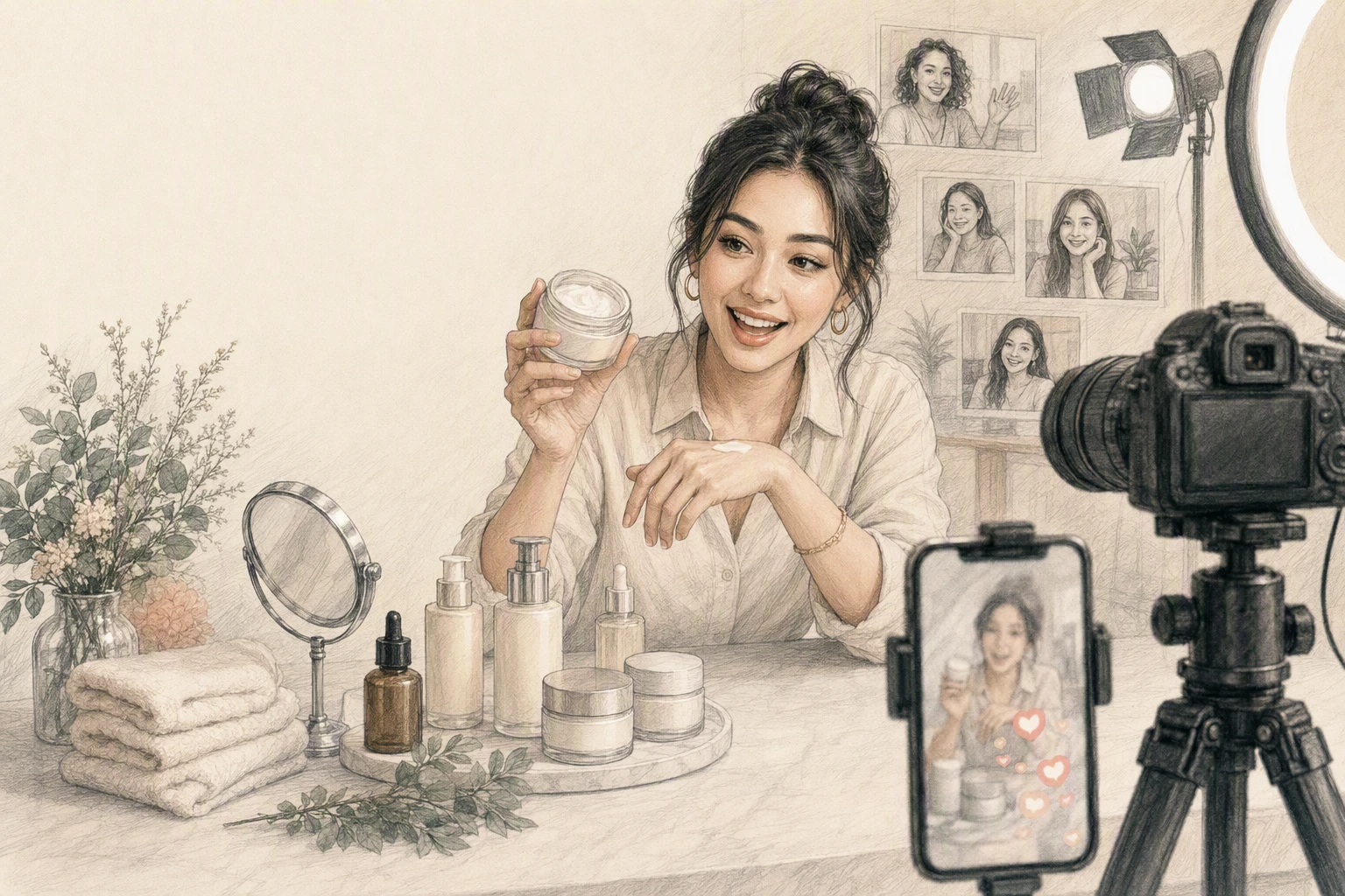 Beauty founder hosting a shoppable livestream demo
