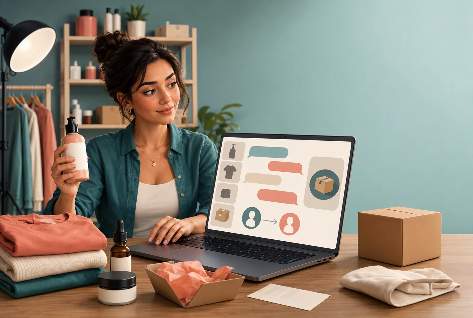 Shopify founder evaluating chatbot responses with product displays