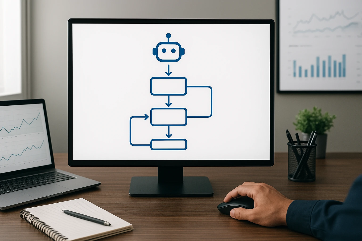 A clean flowchart showing chatbot fallback and agent handoff
