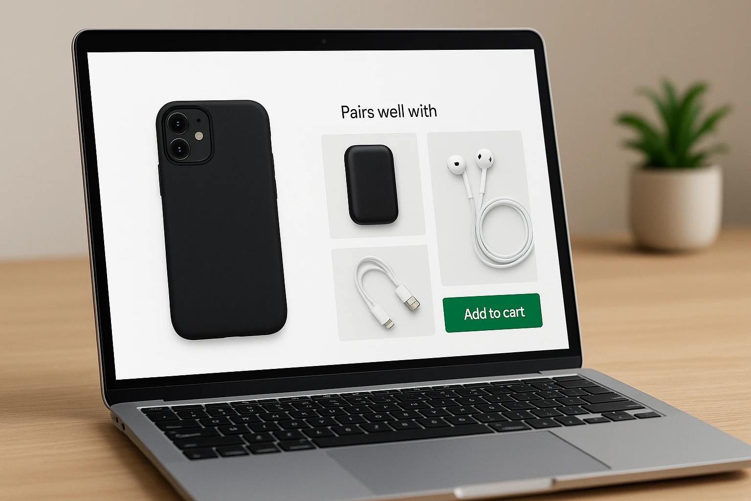 A phone case beside an add to cart button