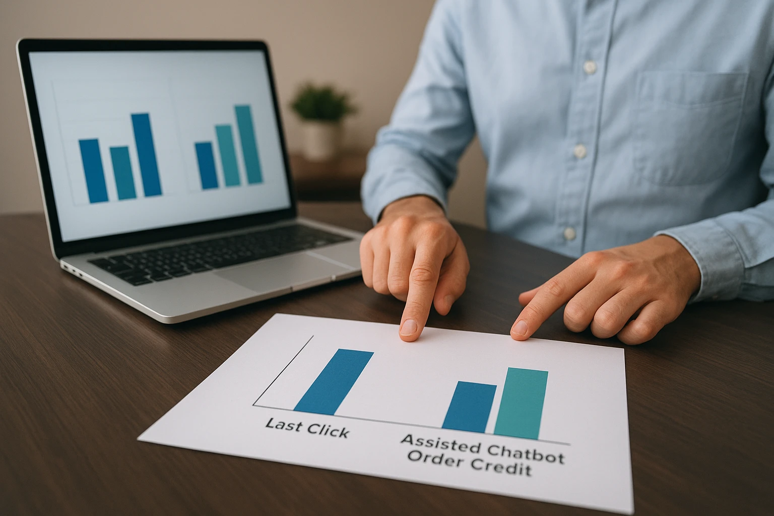 Minimalist analytics desk with blank attribution chart