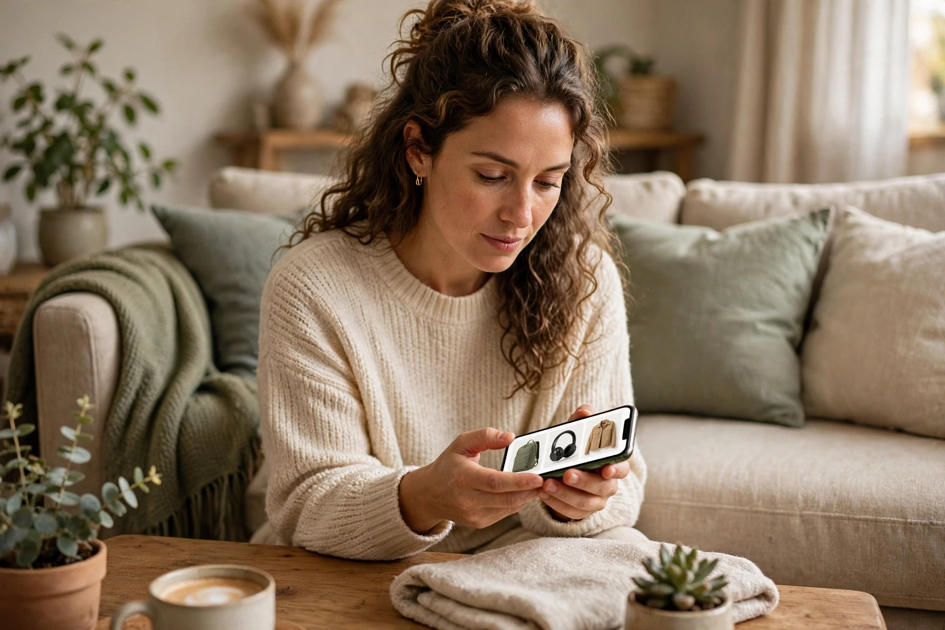 Customer comparing three product cards on phone