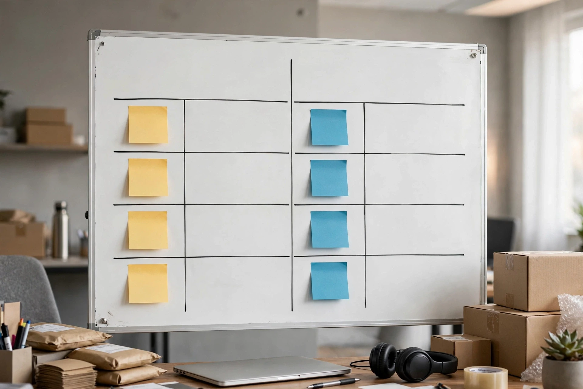 A whiteboard scorecard in a modern ecommerce office
