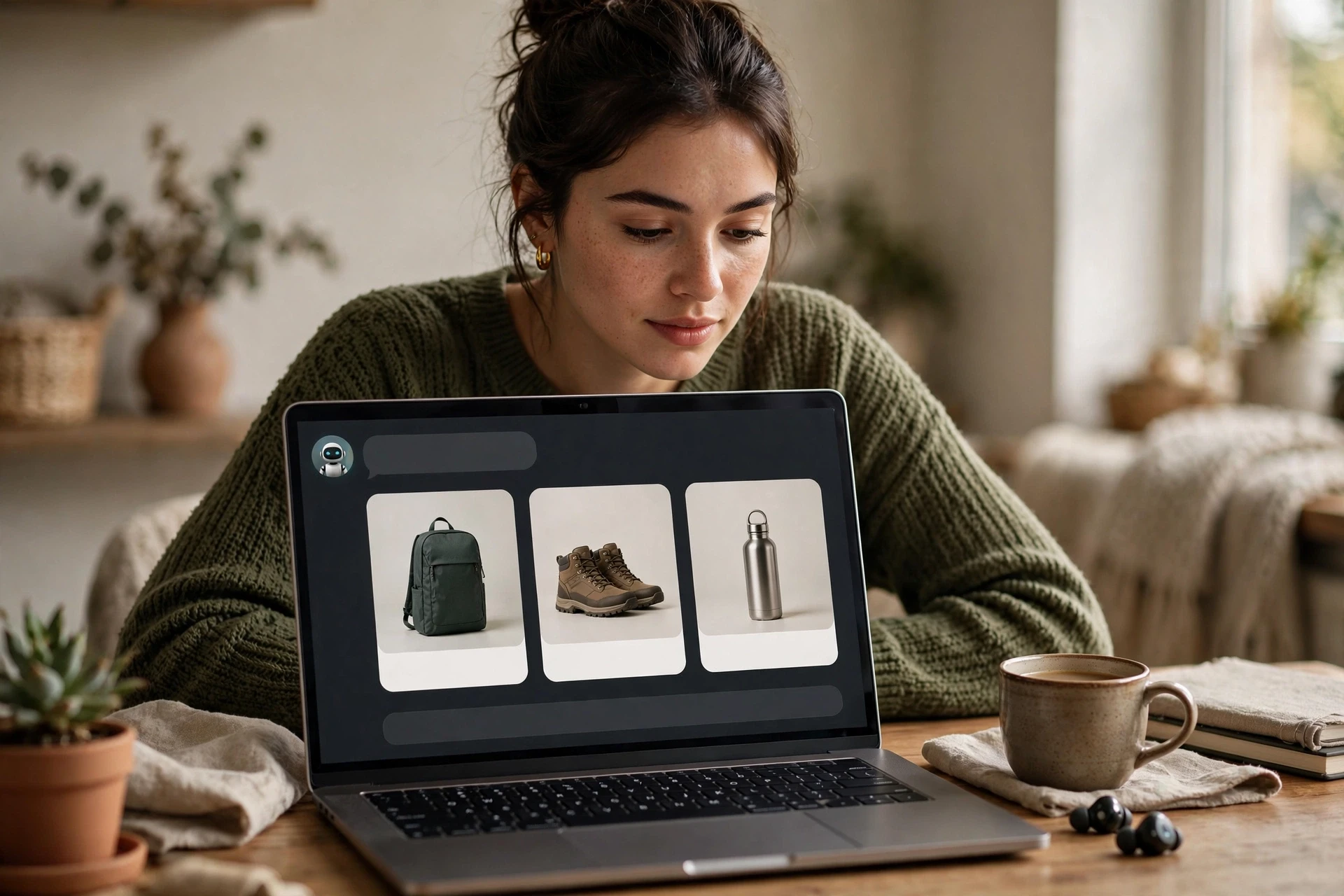 A shopper reviews product cards with an AI assistant