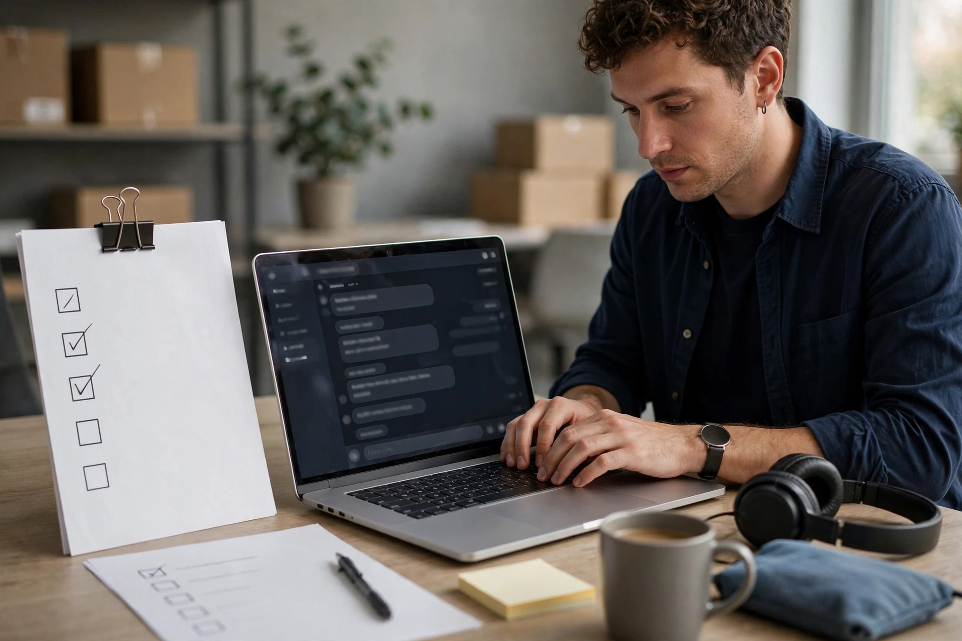 Support lead testing chatbot with printed checklist