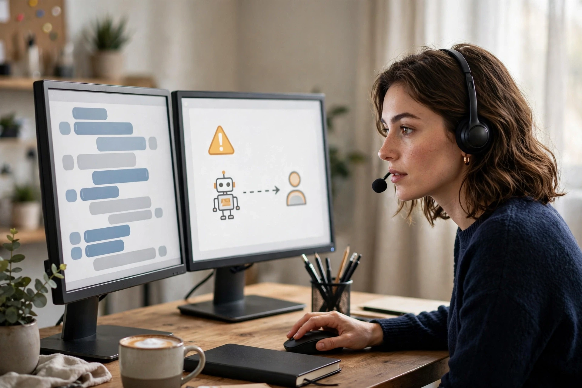 Support agent reviewing escalated chat thread