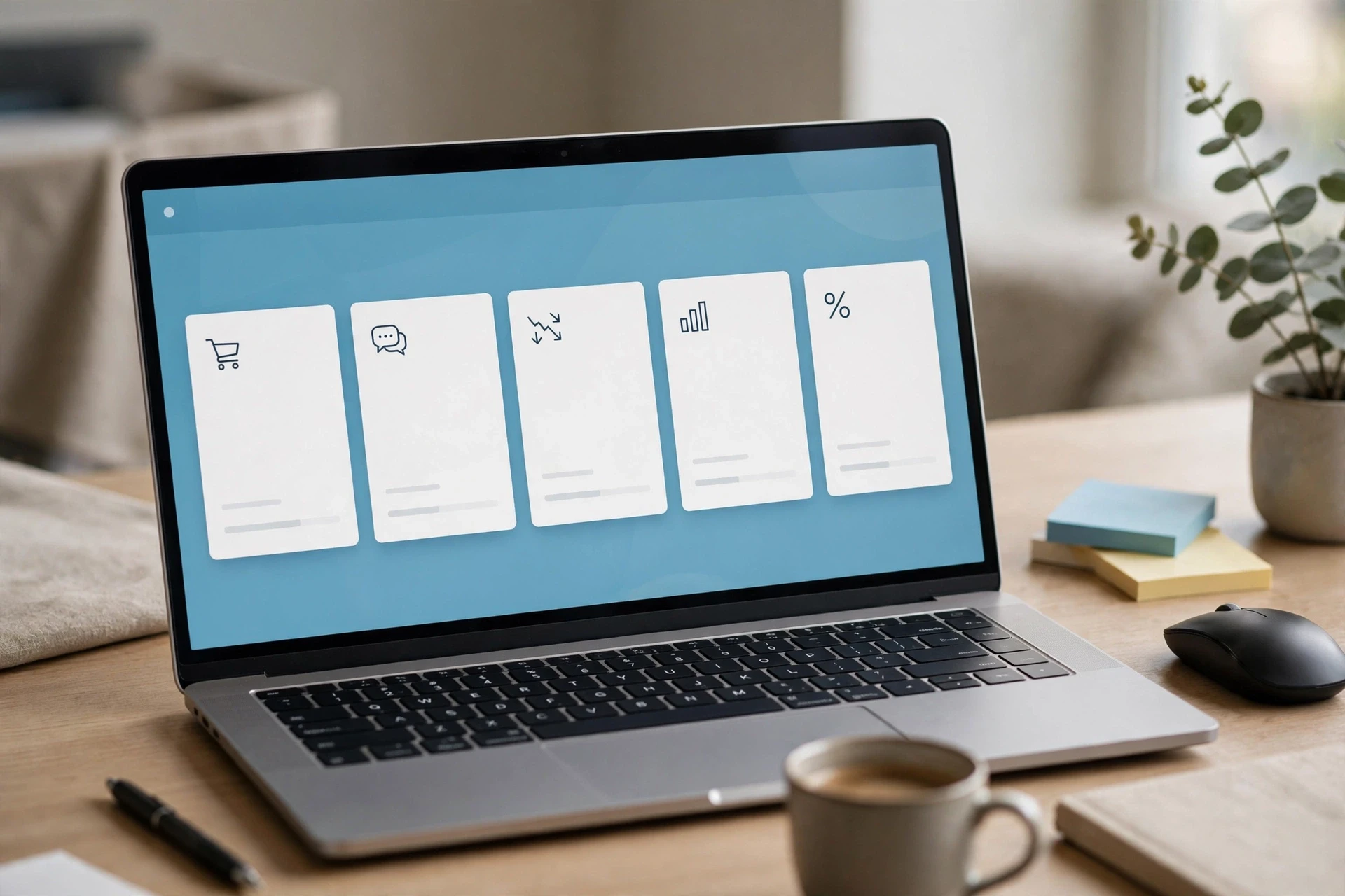 Analytics dashboard with five metric cards