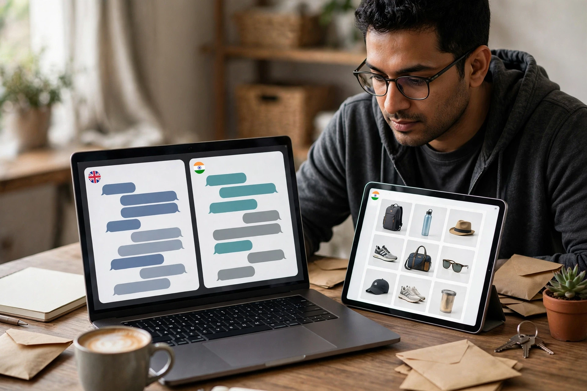 Merchant testing chatbot replies in two languages