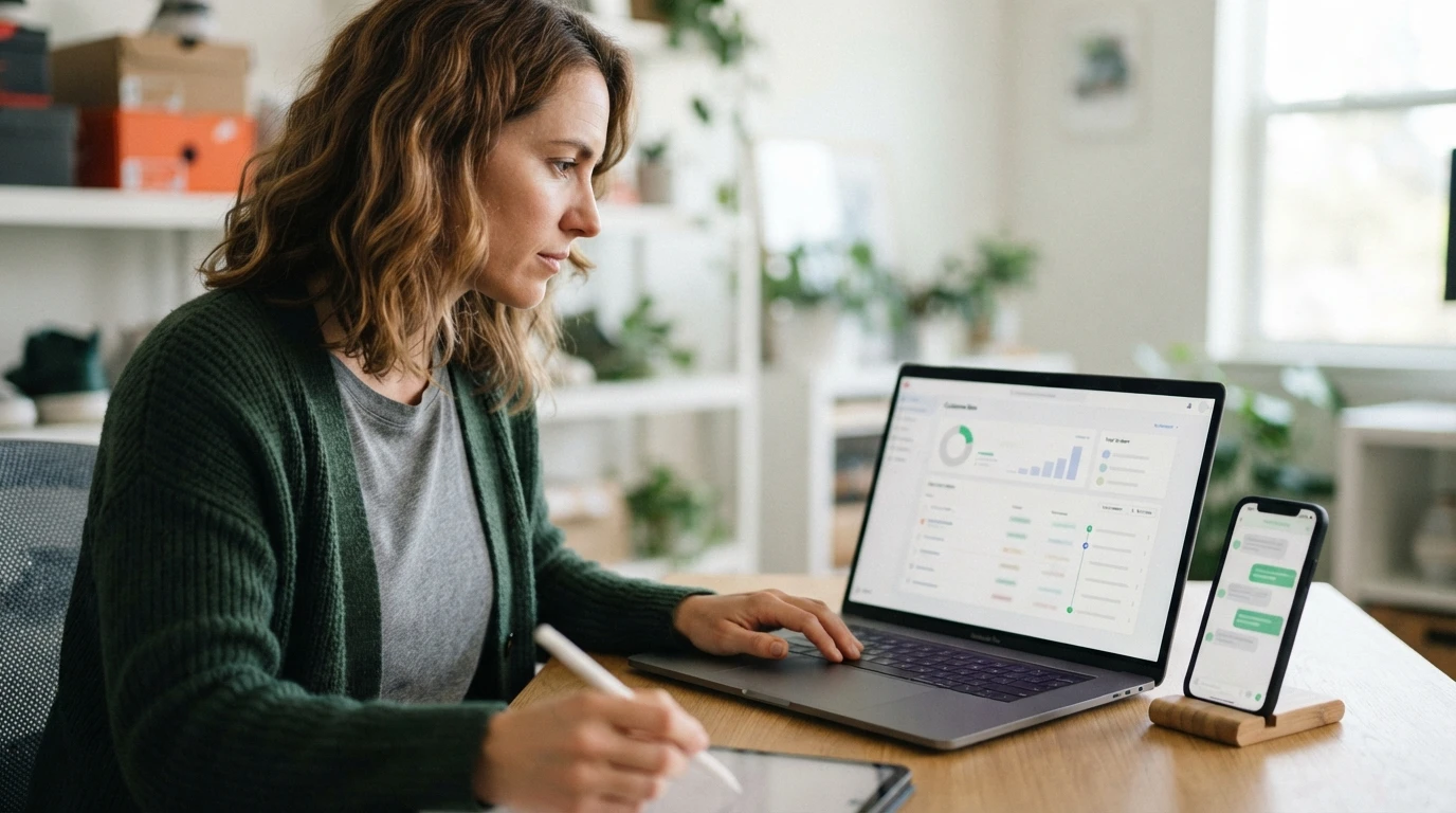 Merchant reviewing customer purchase history data