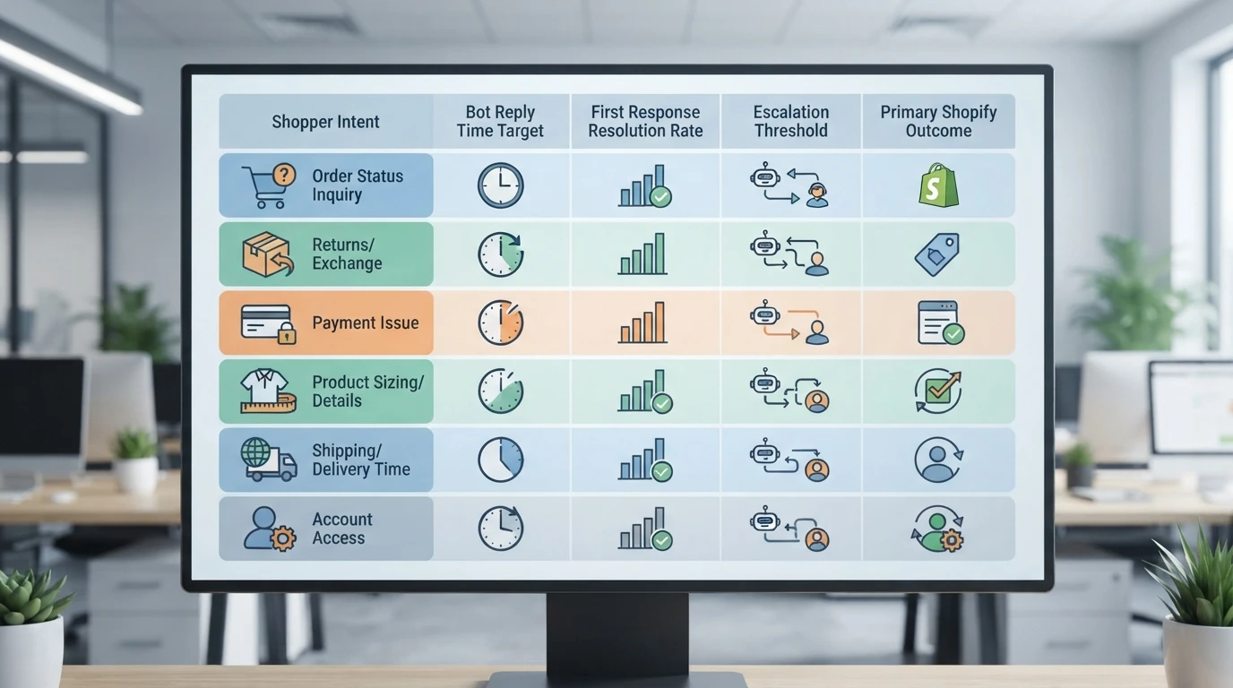Infographic table of chatbot reply targets by intent