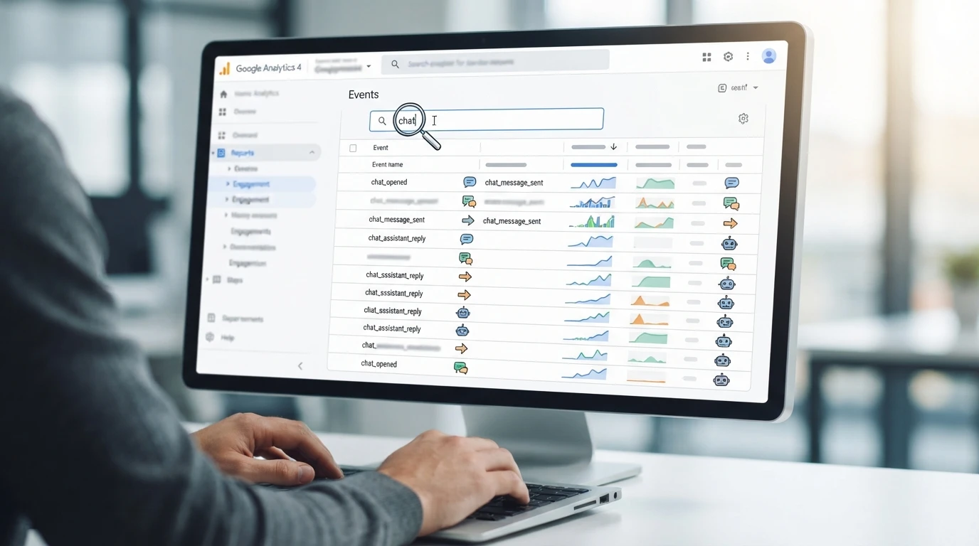 Laptop displaying analytics dashboard with chat metrics
