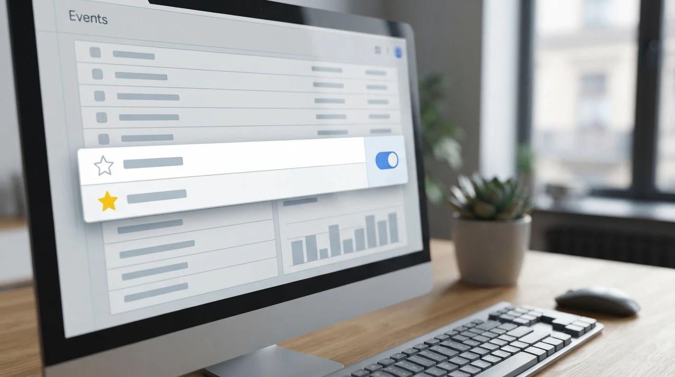Computer screen showing analytics dashboard with star toggles