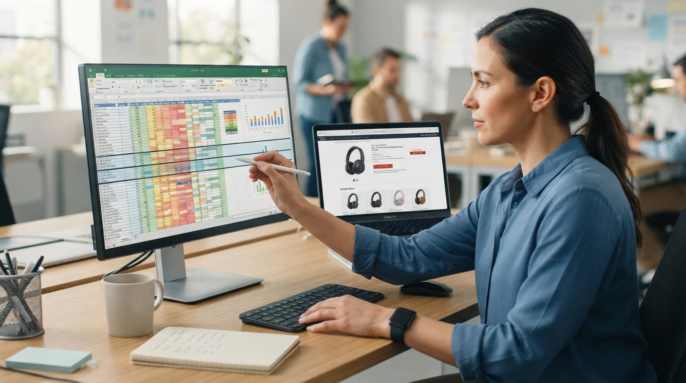 Merchandiser marking price band on spreadsheet