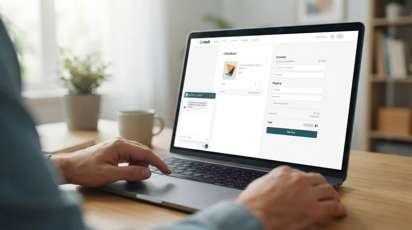 Shopper completing checkout on a laptop