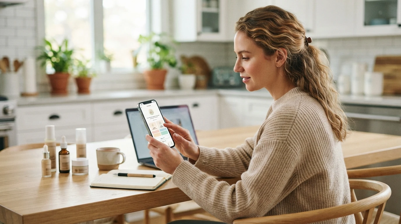 Shopper completing a skincare quiz on a smartphone