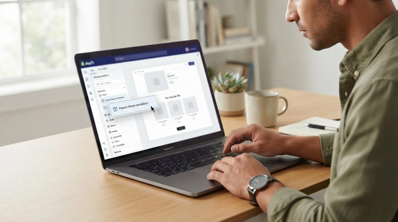 Merchant customizing recommendations in Shopify theme editor