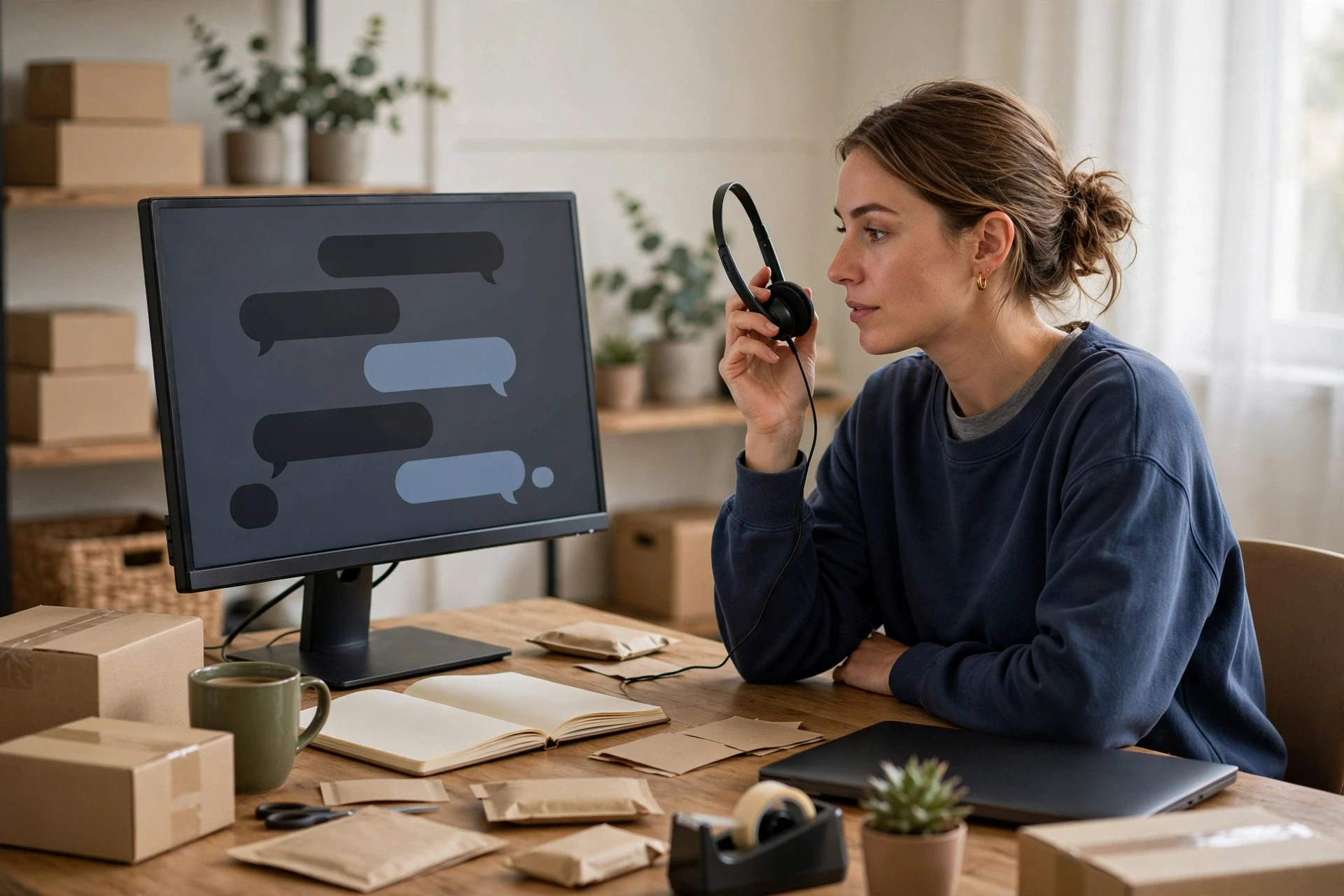 Shopify owner reviews chat and prepares headset handoff