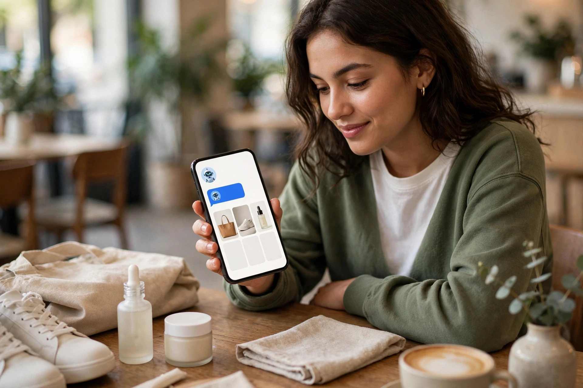 Shopper reviews AI-recommended products on a smartphone