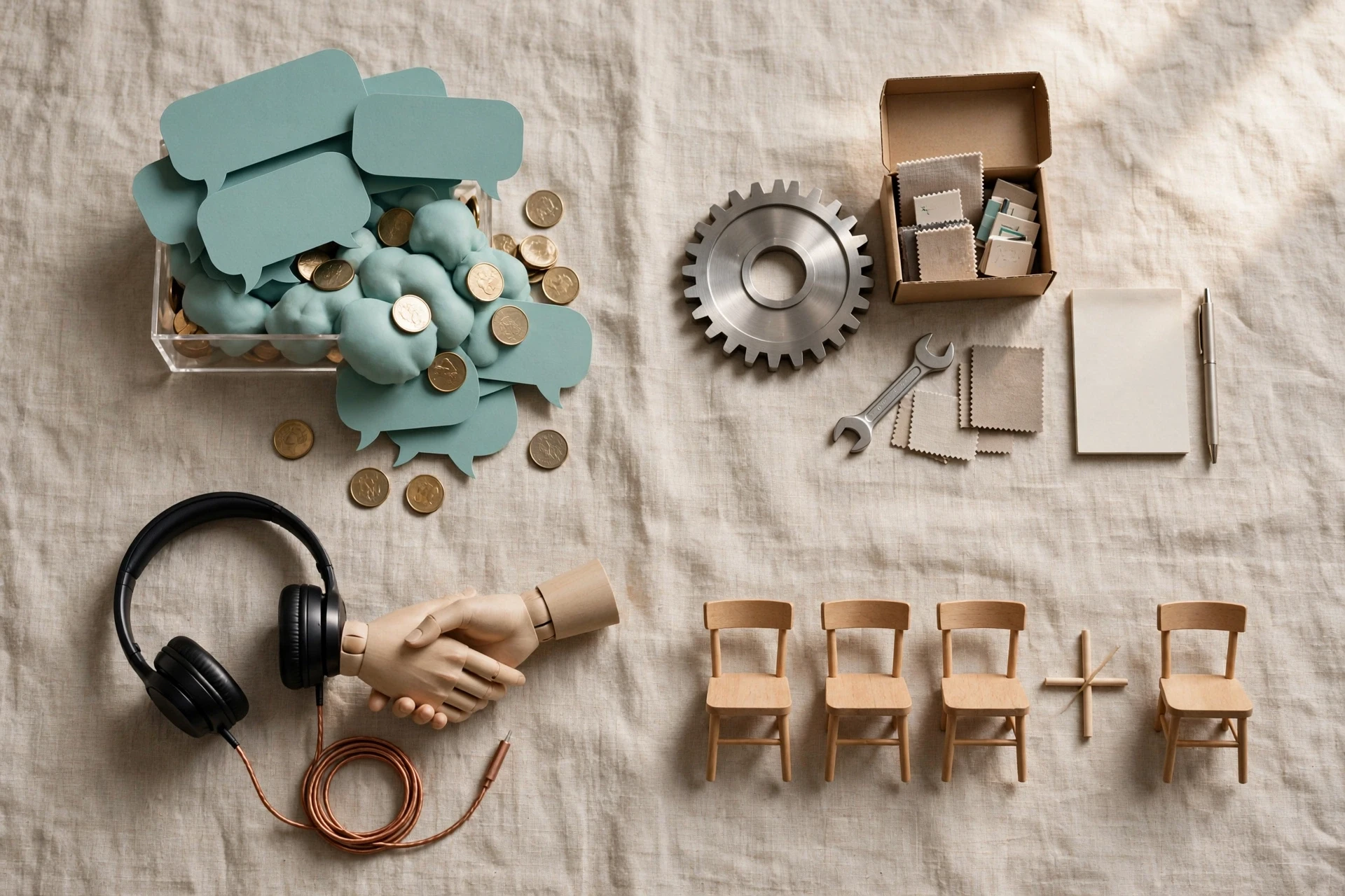 Four chatbot pricing components surrounding an online storefront