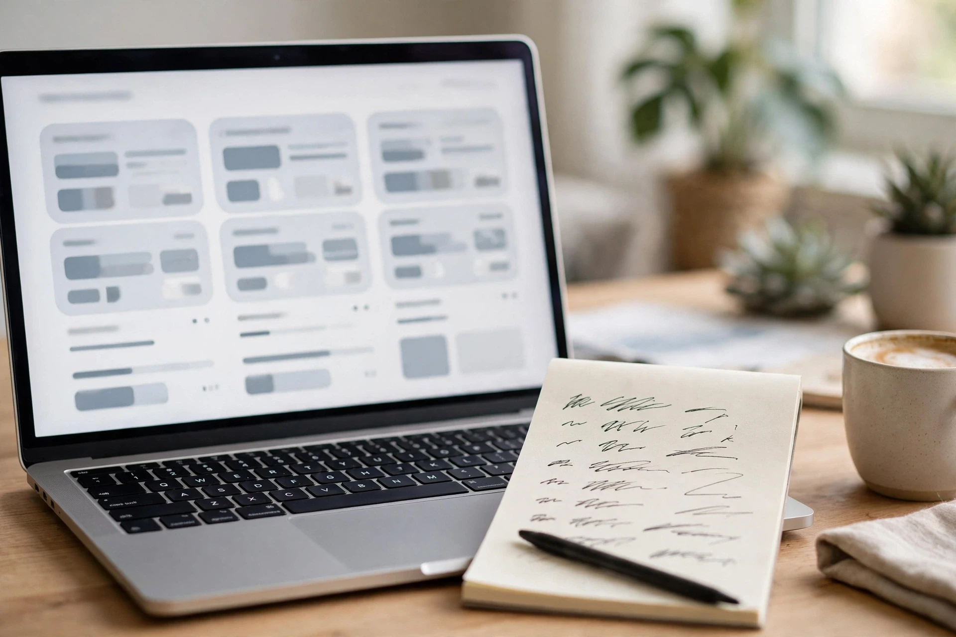 Laptop with app pricing beside handwritten plan notes
