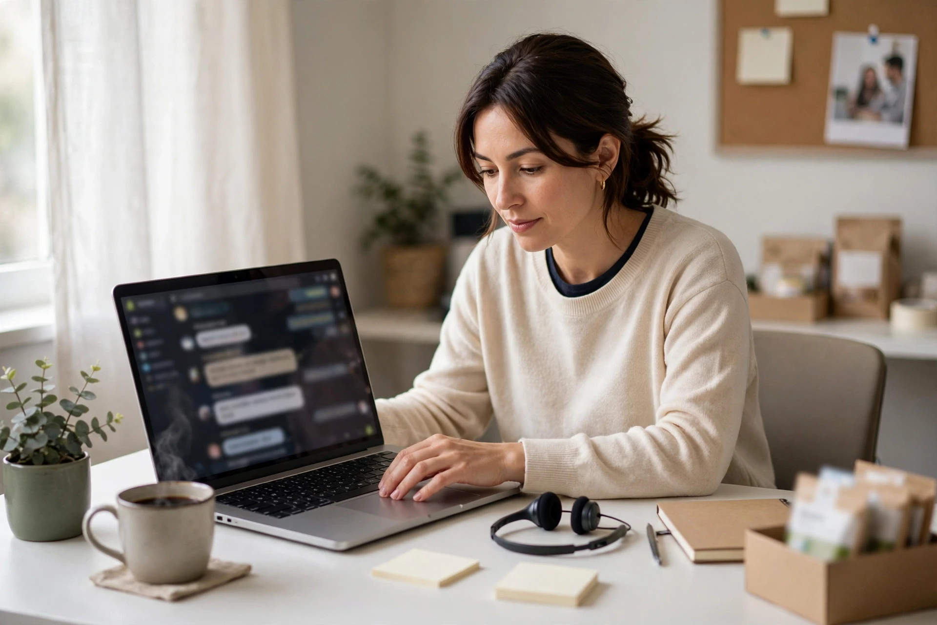 Shopify owner responding to customer chat on laptop