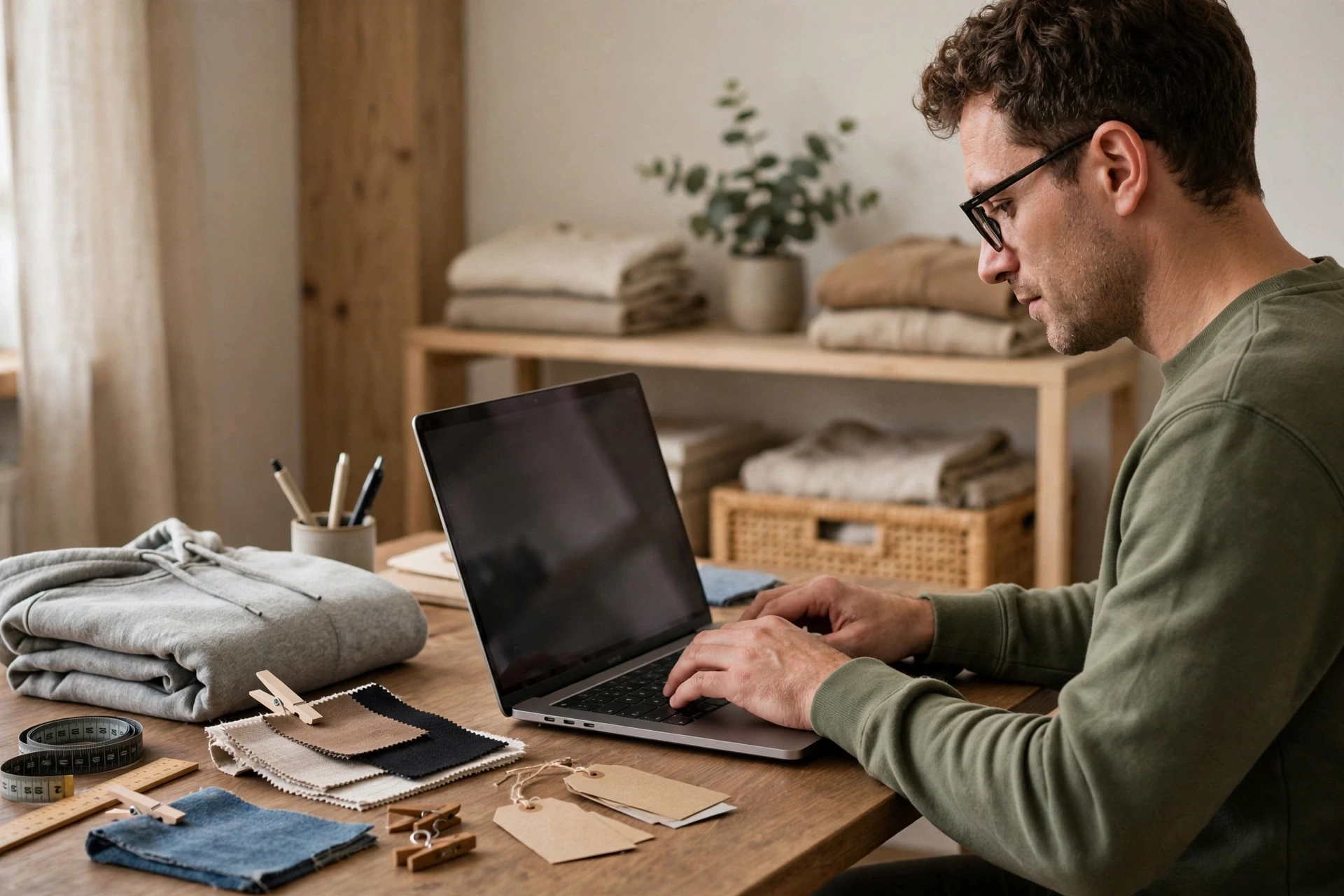 Merchant adding product attributes on laptop