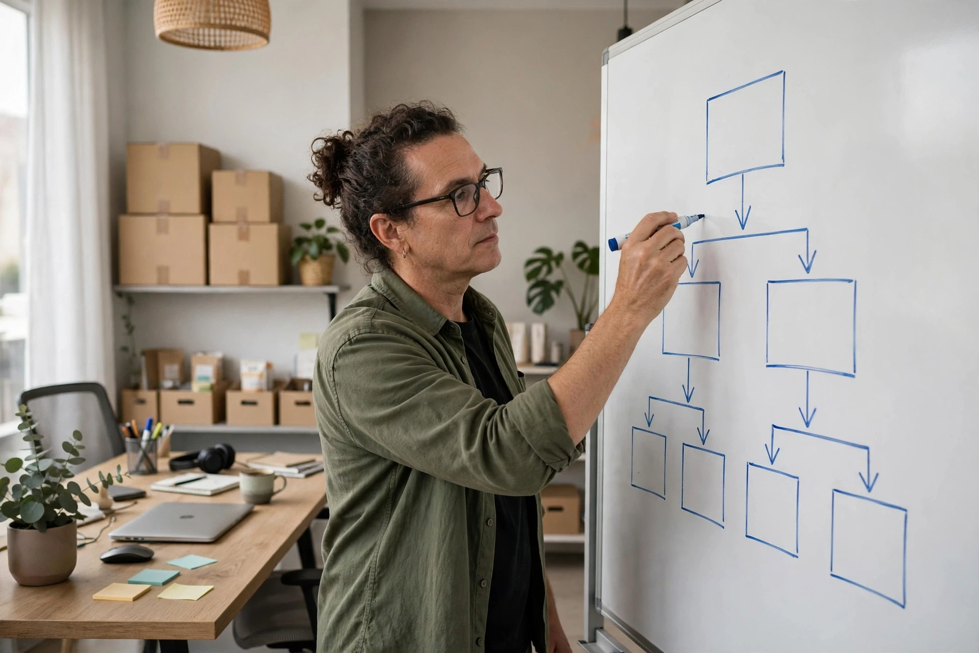 Merchant maps AI chat attribution on office whiteboard