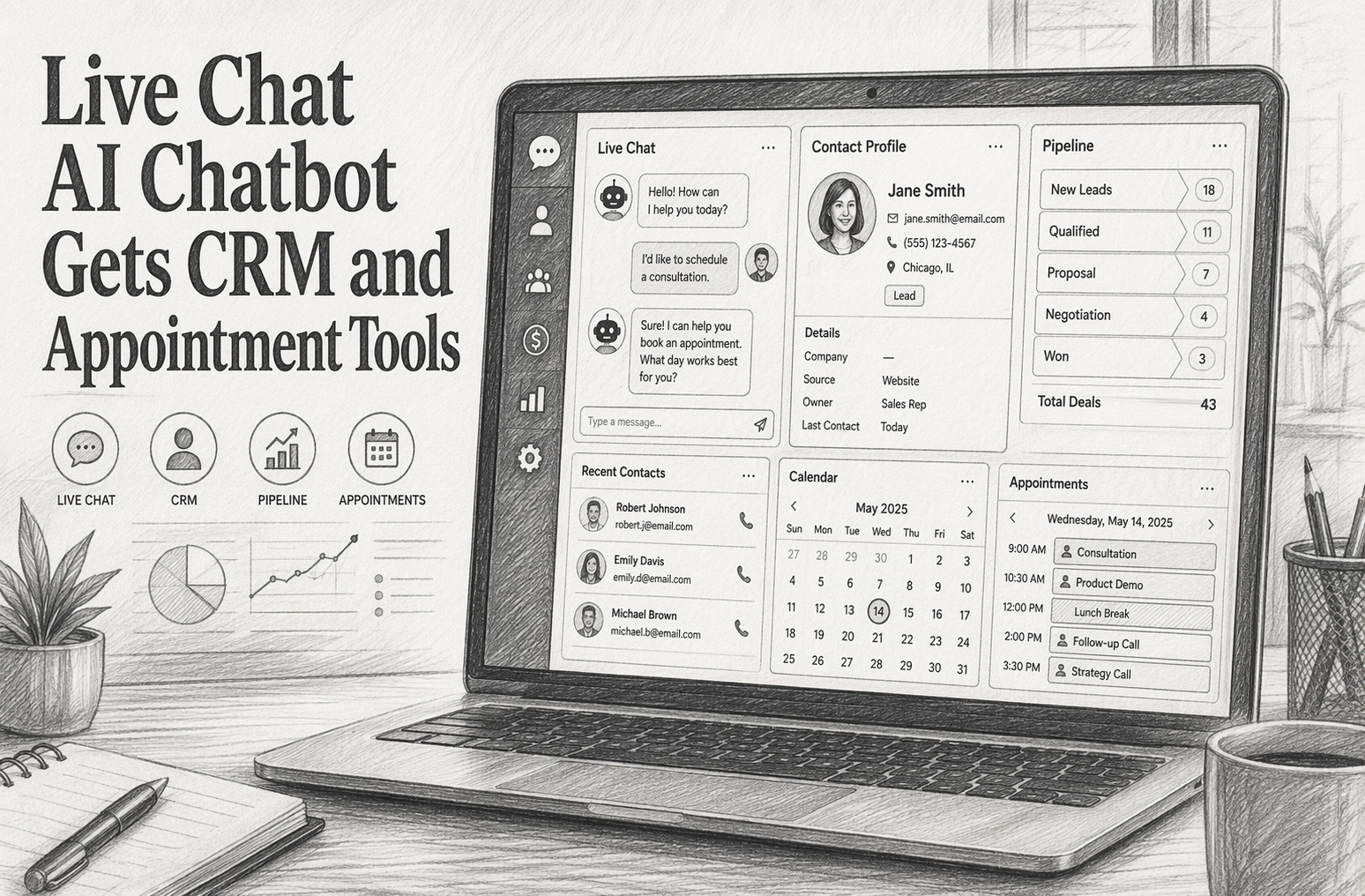 Live Chat AI Chatbot Gets CRM and Appointment Tools