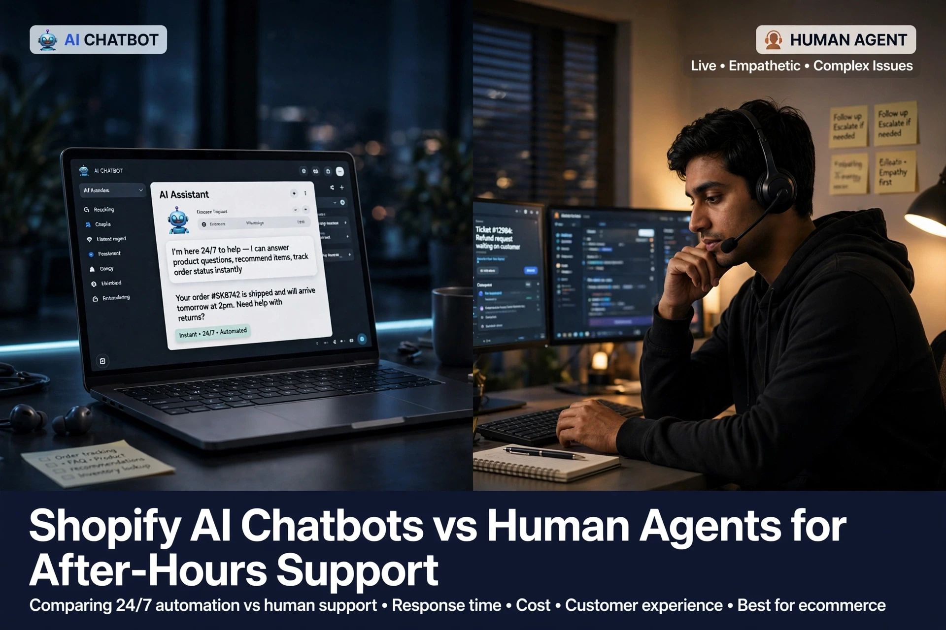 Shopify AI Chatbots vs Human Agents for After-Hours Support