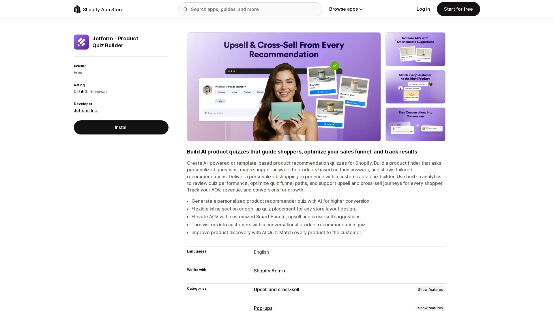 Product recommendation quiz