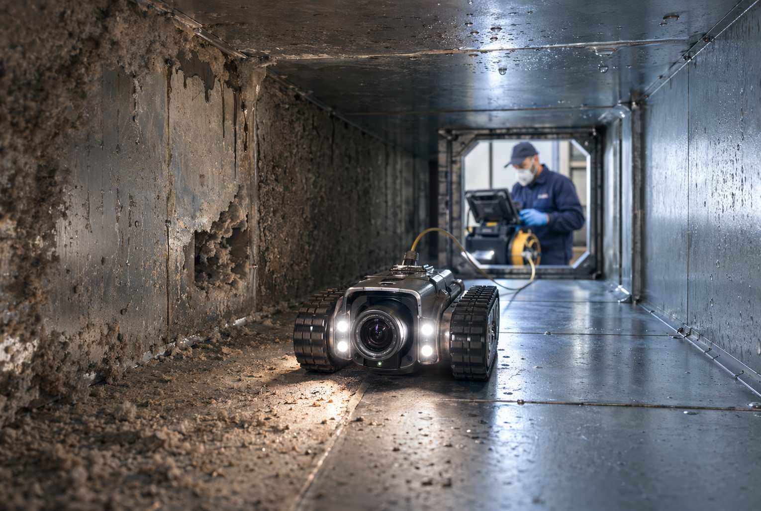 Robotic duct inspection inside dark metal duct