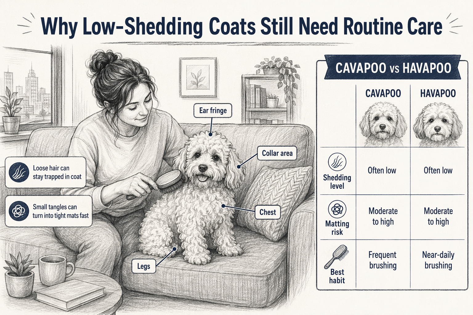 Comparison chart of coat care needs for Cavapoo and Havapoo