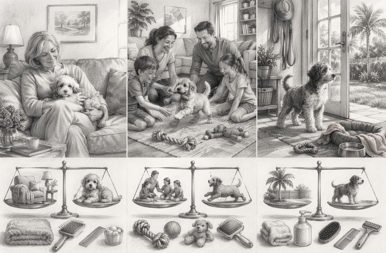 Puppy and family lifestyle comparison sketch