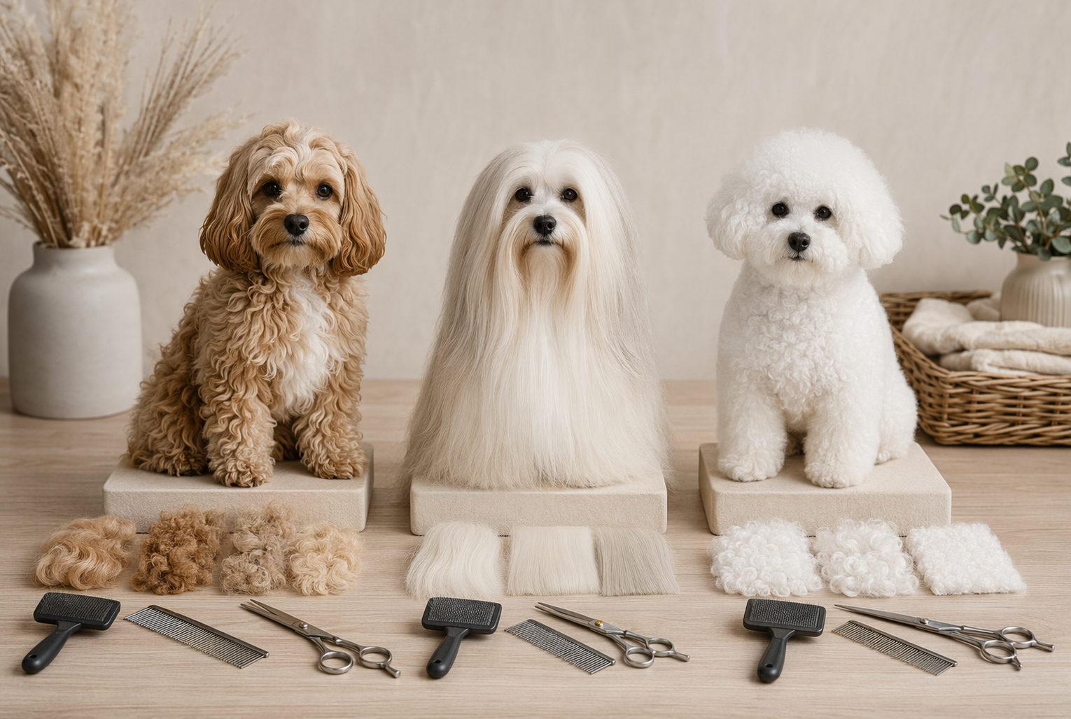 Comparison chart of dog coat textures and sizes