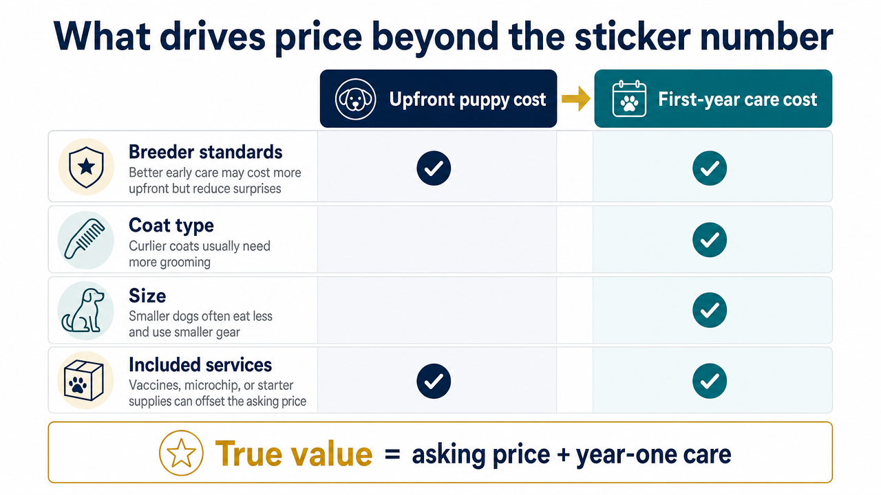 Labeled bar chart comparing upfront costs and first-year care expenses