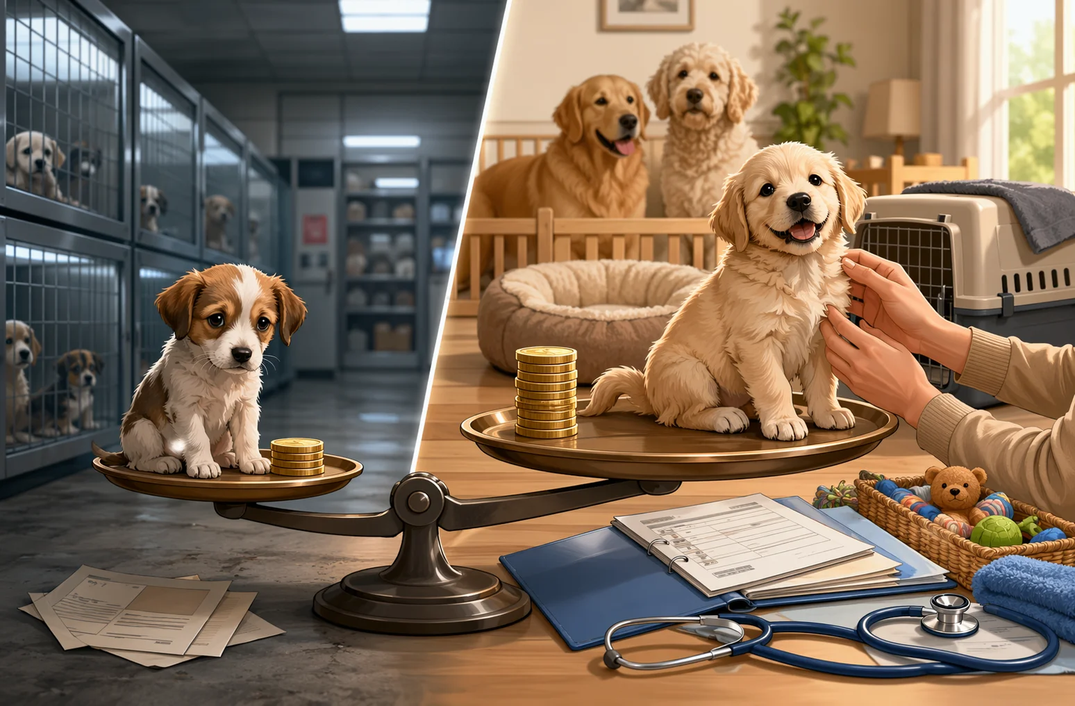 Comparison infographic of puppy prices and health records