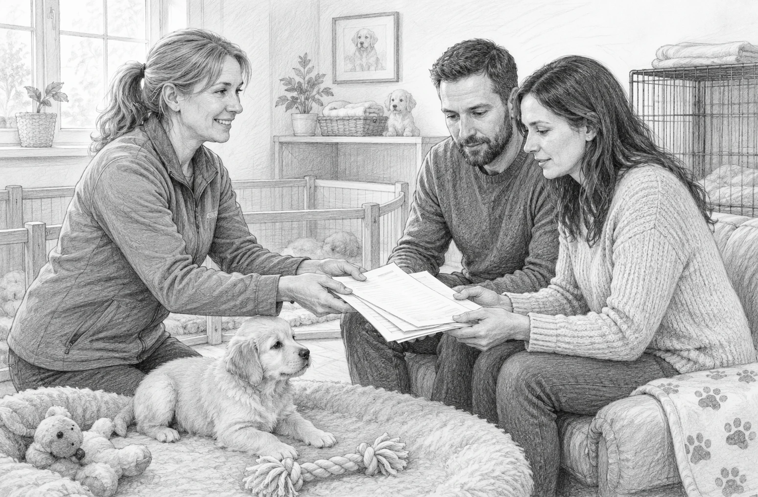 Breeder presenting health records to prospective owners
