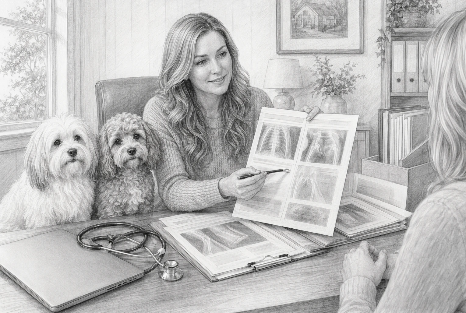 Breeder reviewing health records in home office