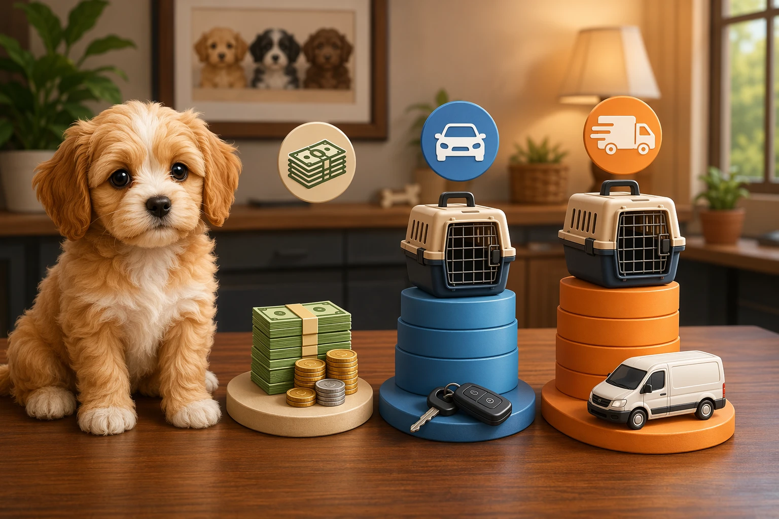 Puppy pricing comparison chart with pickup and delivery options