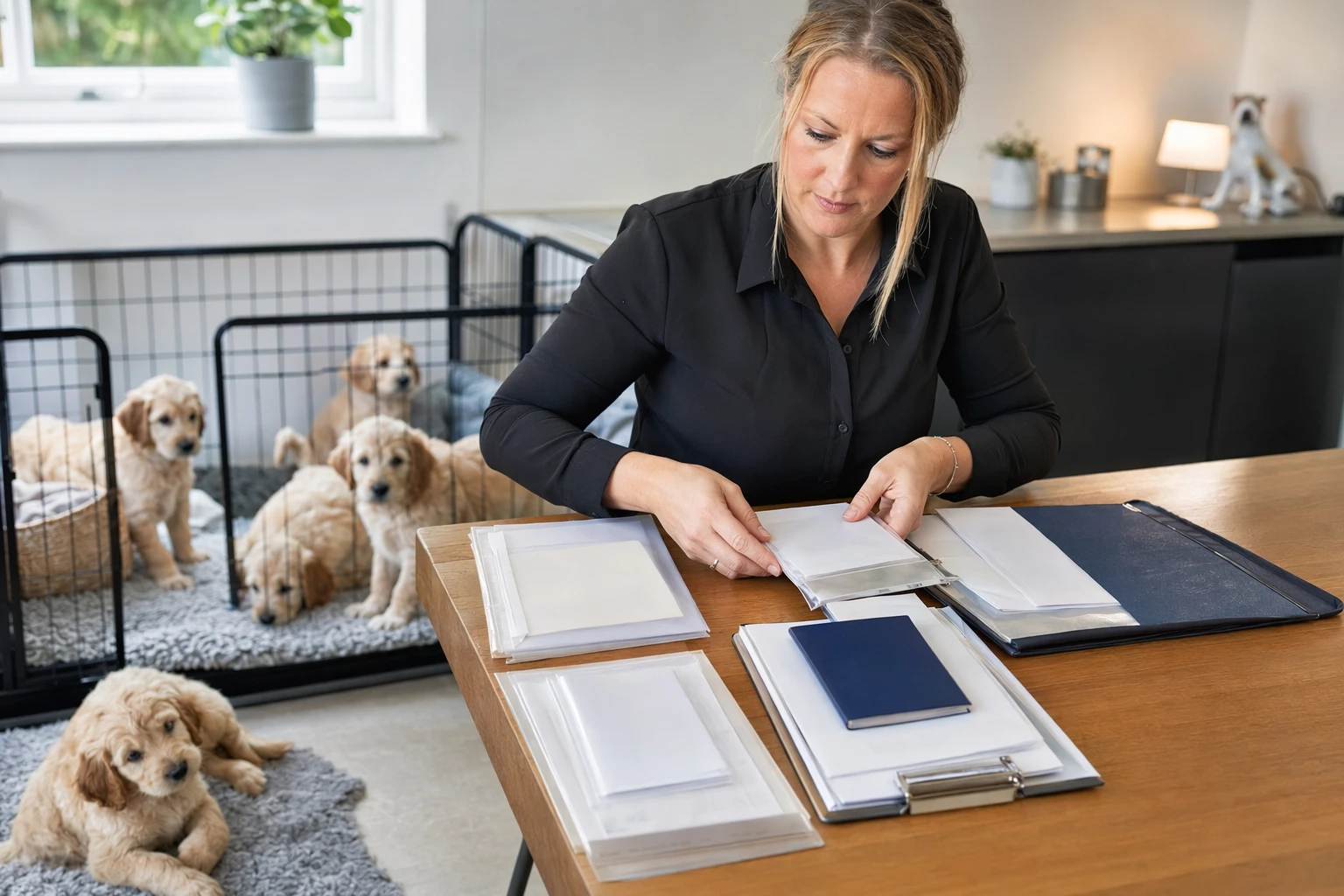 Breeder organizing puppy health and vaccination records
