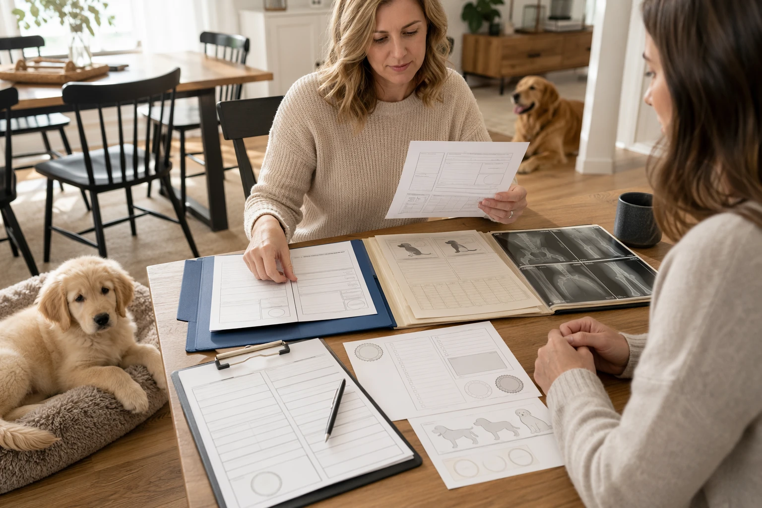 Breeder reviewing parent health certificates