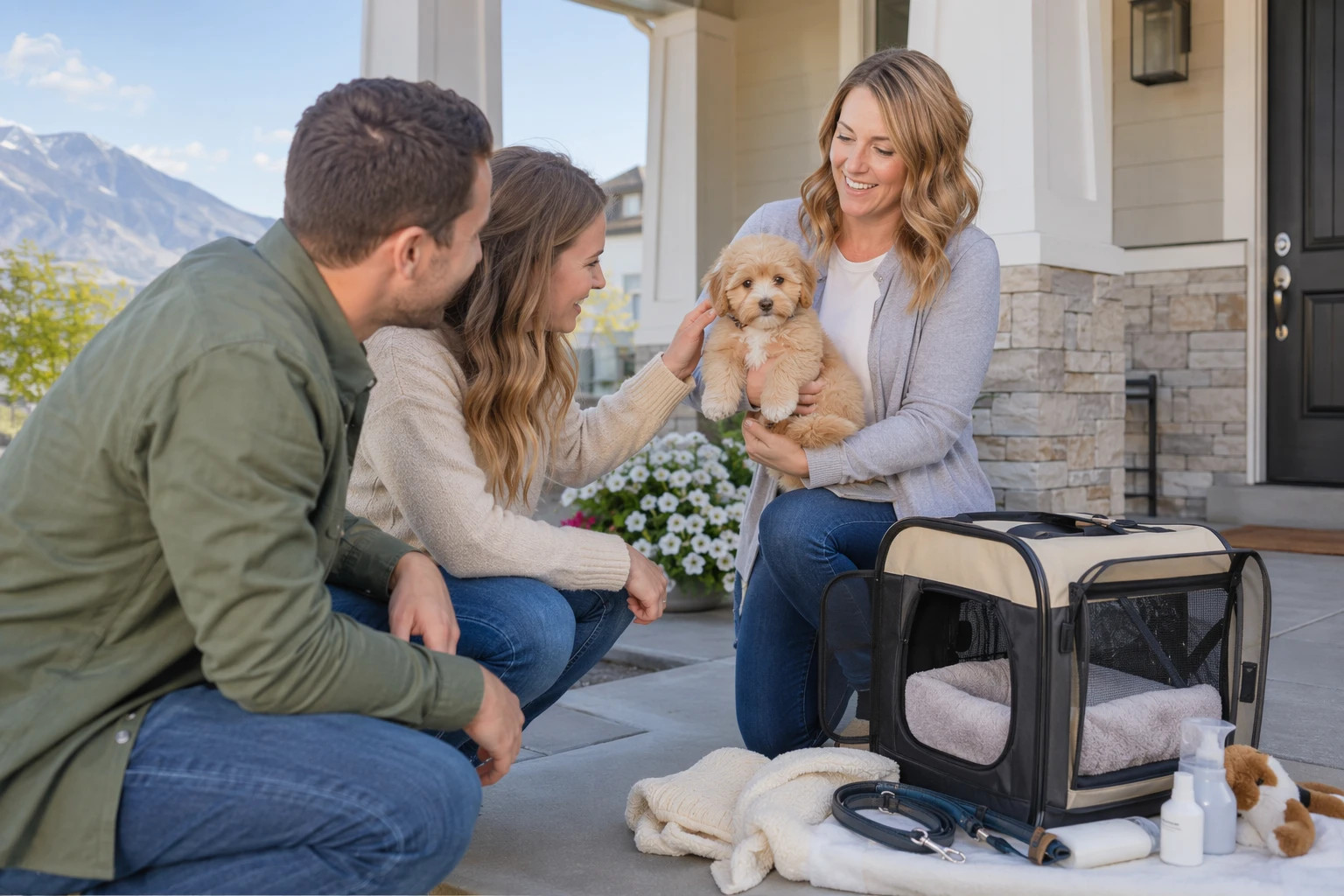 Family meeting breeder on sunny front porch