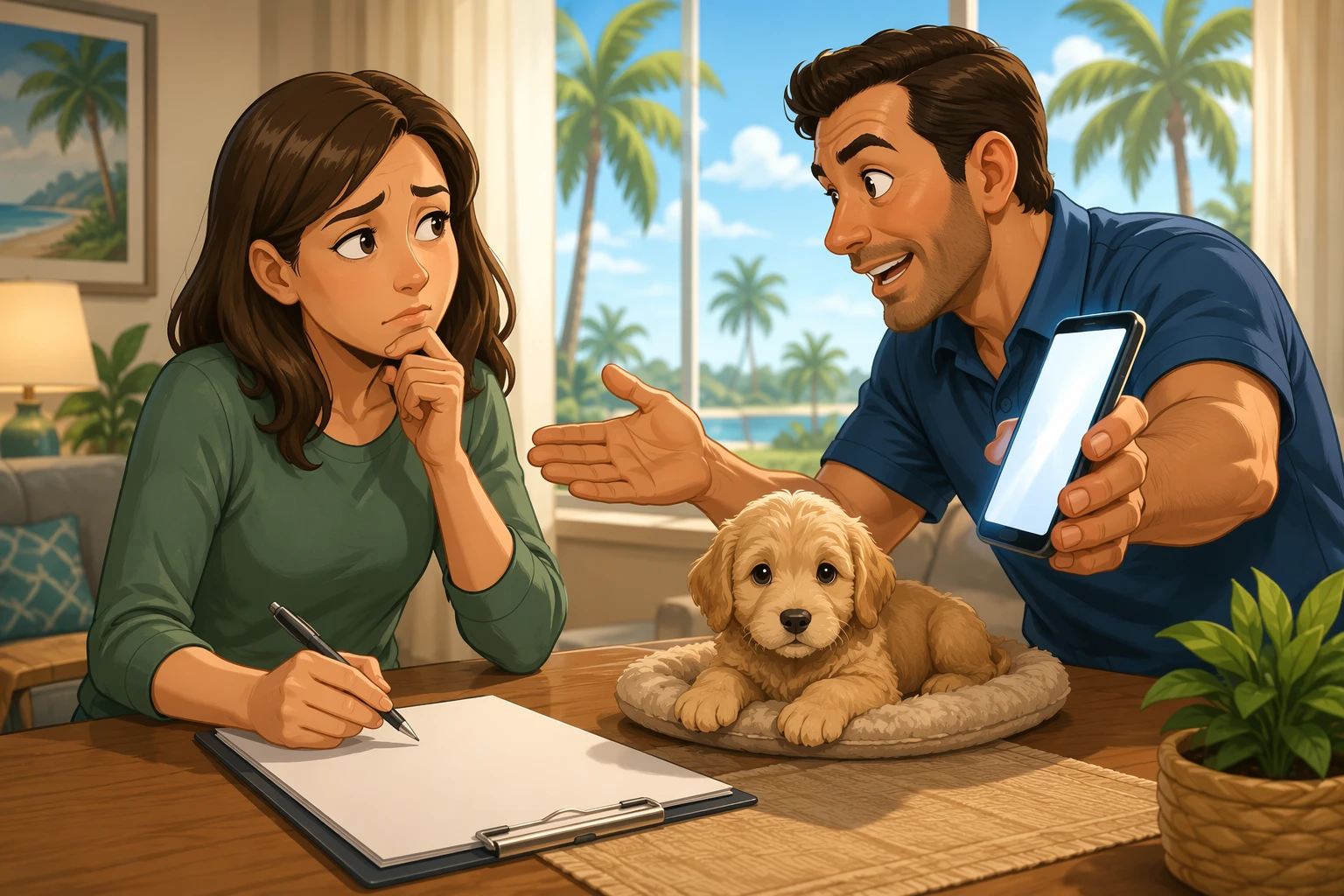 Buyer hesitating over puppy deposit form