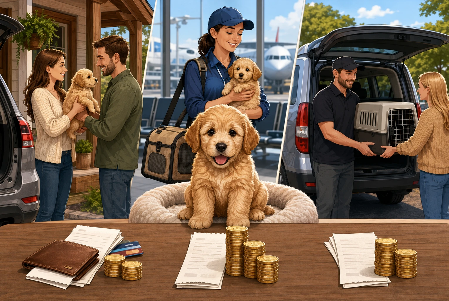 Puppy being handed over with cost comparison charts
