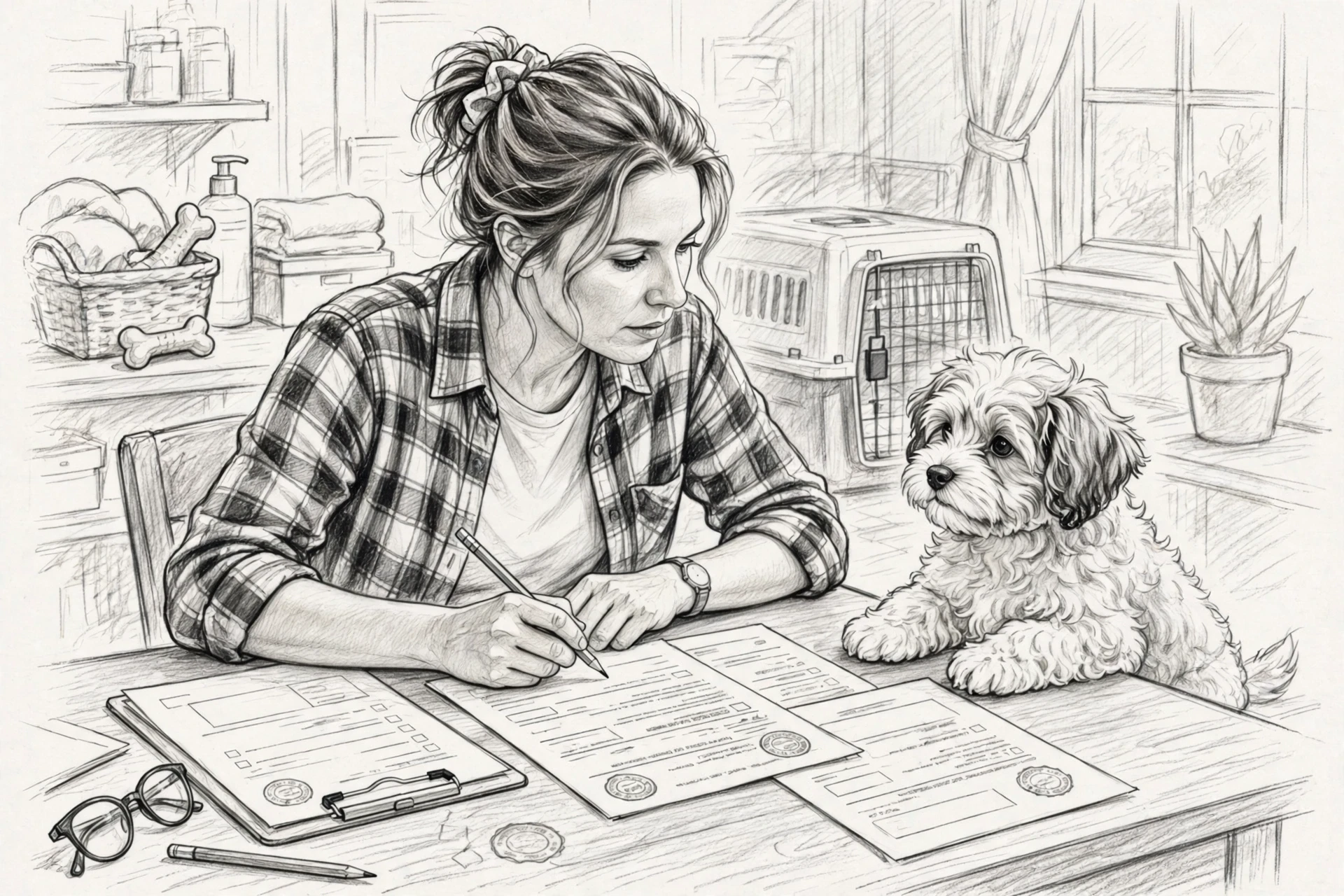 Breeder reviewing veterinary records with Havanese puppy