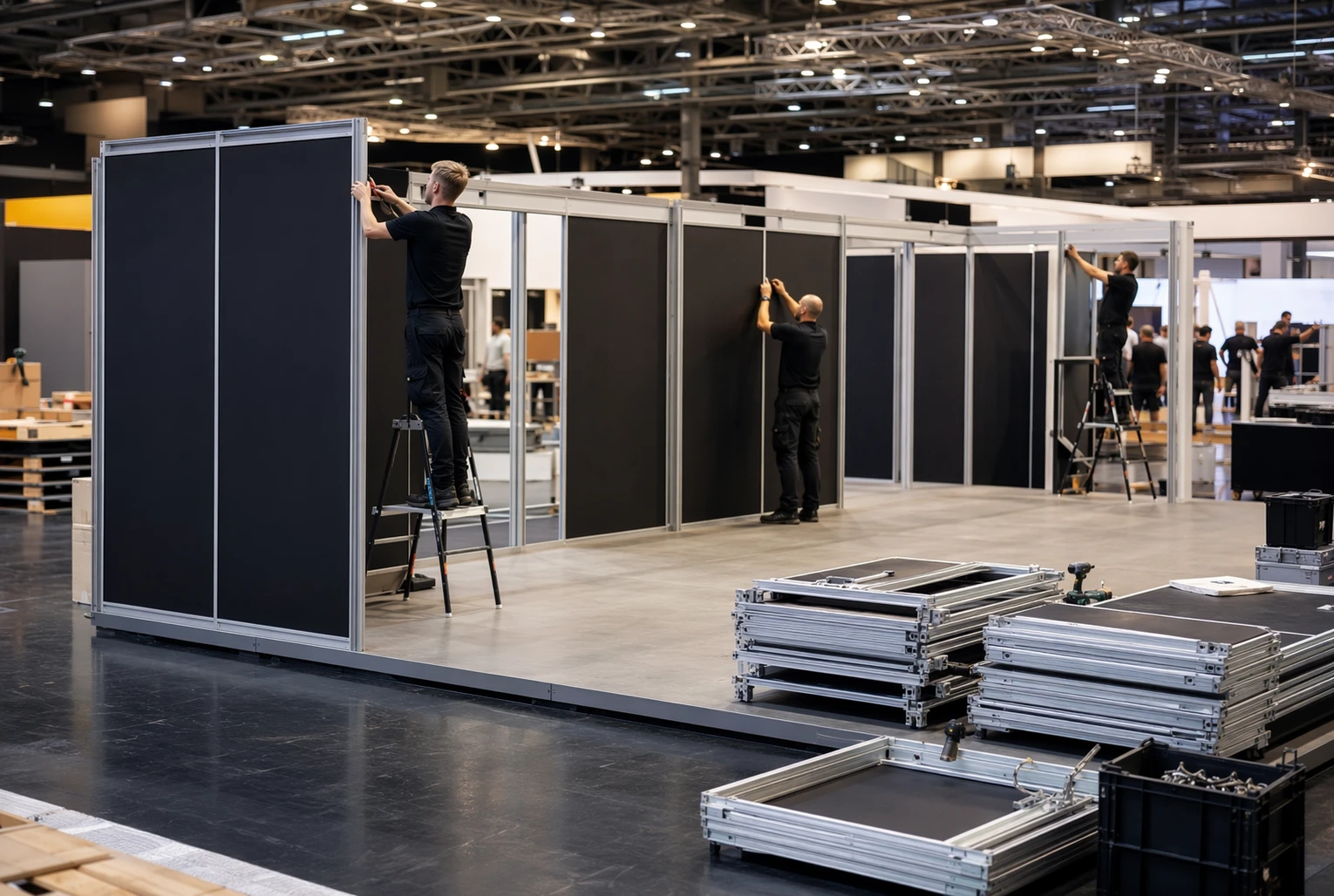Beursstandherconfiguratie in drukke hal