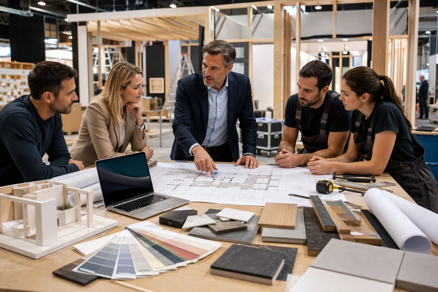Projectmanager bespreekt beursplanning met team