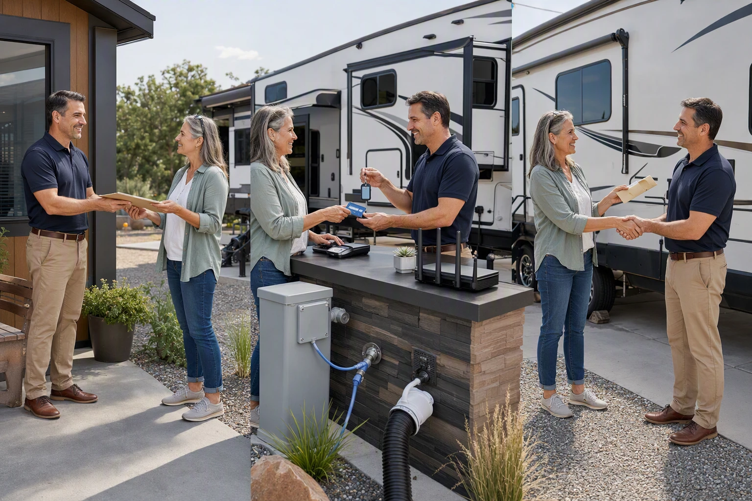 RV park office with approval process flowchart