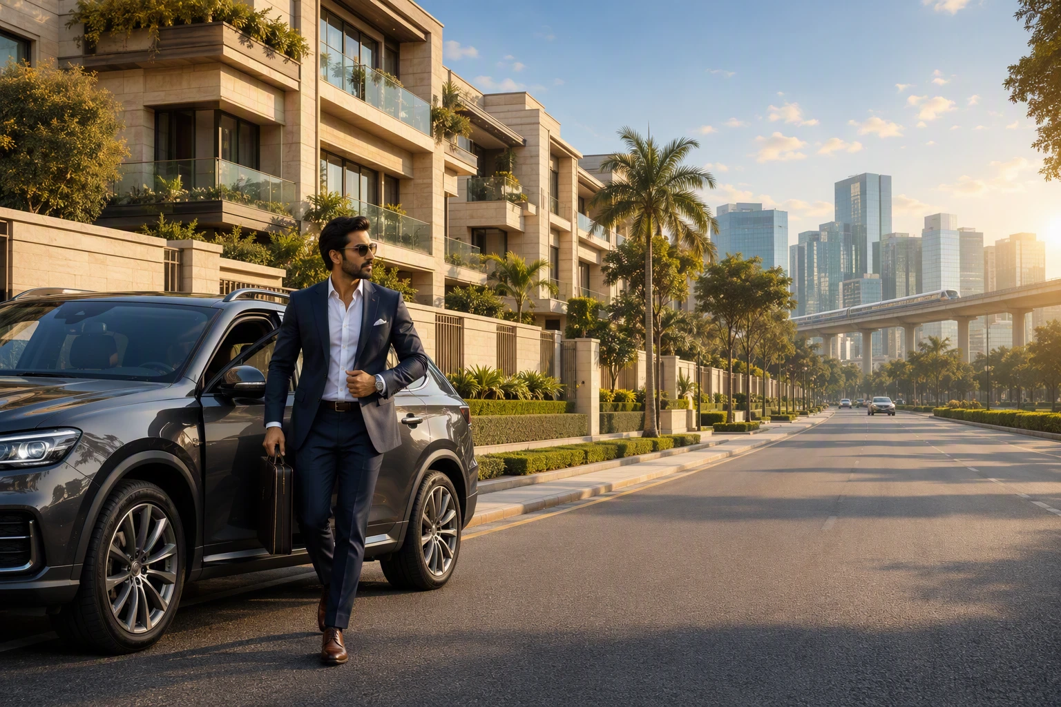 Luxury SUV arriving at upscale Golf Course Road homes