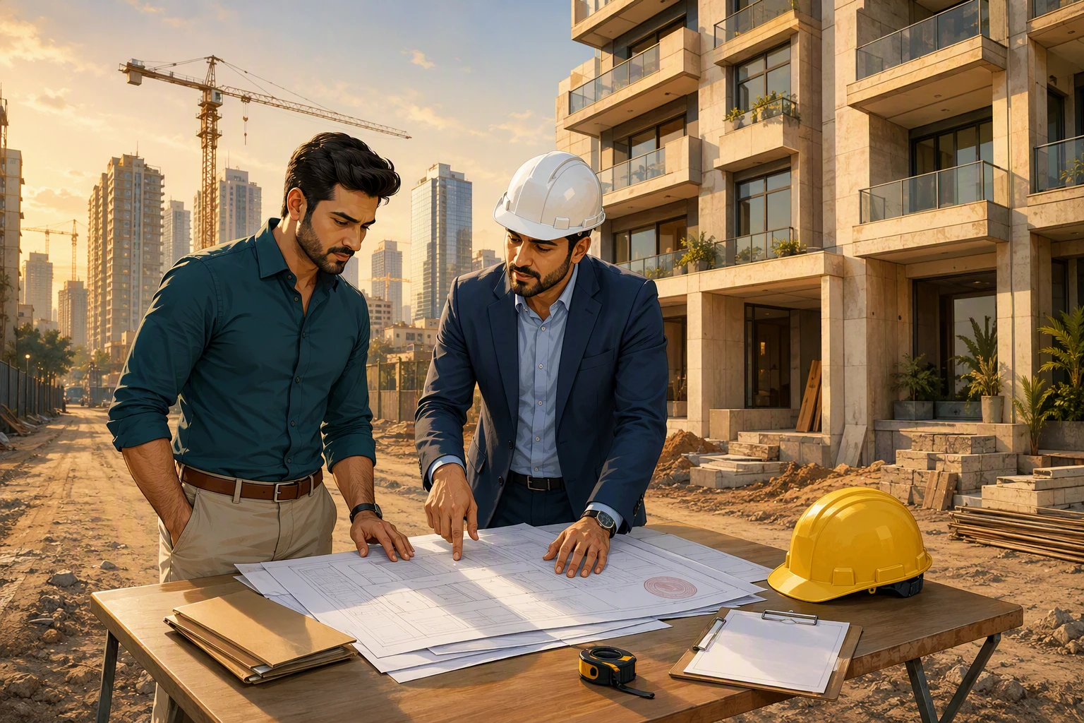 Buyer and architect reviewing Gurgaon project documents